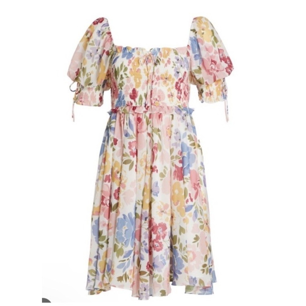 En Saison Constantia Floral Smocked Midi Dress Multi NWT Women Size L Preppy NEW